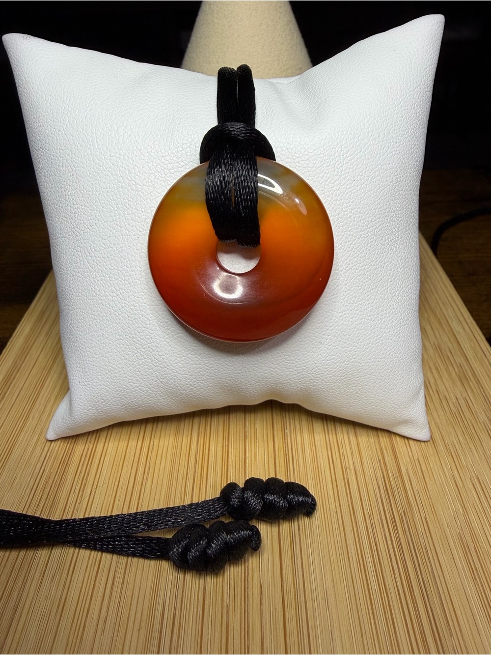 Natural Red Carnelian Donut Pendant 24” Adjustable Necklace